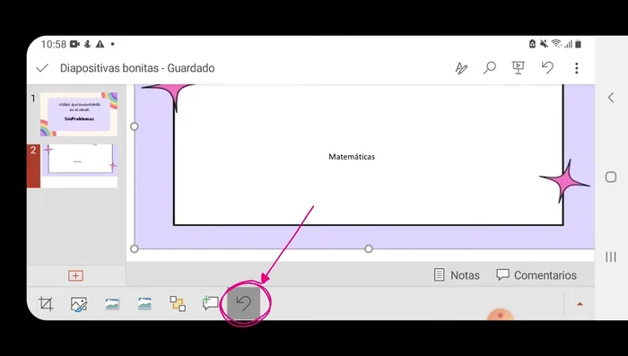Deshaz cambios usando el icono de flecha para deshacer en la parte inferior.