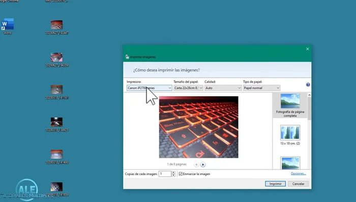En la sección "Impresora", seleccionar "Microsoft Print to PDF" (o la opción equivalente en tu sistema).