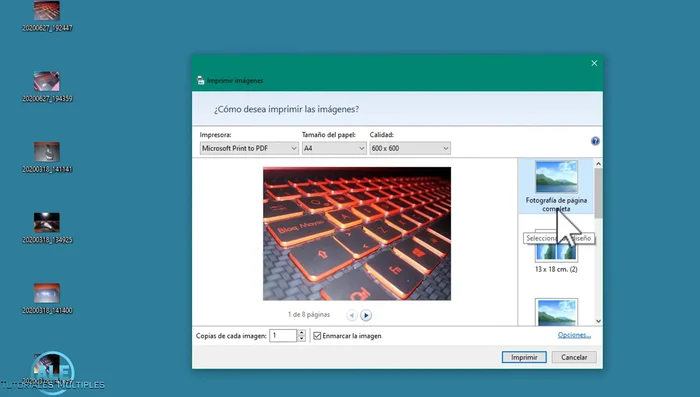 Decidir si desea enmarcar las imágenes. La opción del video es sin marco.