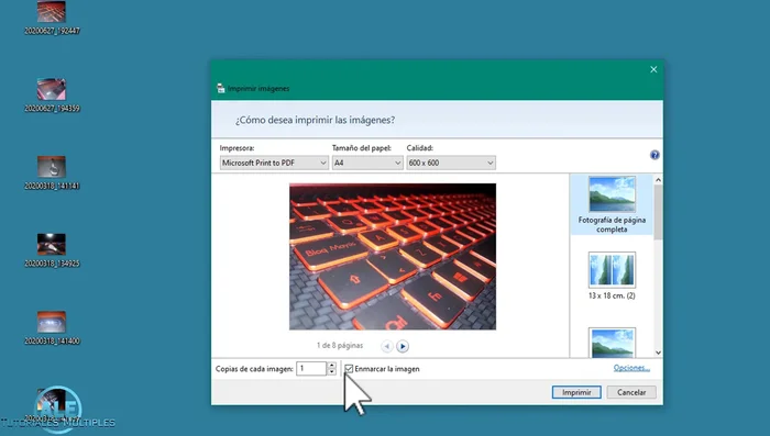 Decidir si desea enmarcar las imágenes. La opción del video es sin marco.