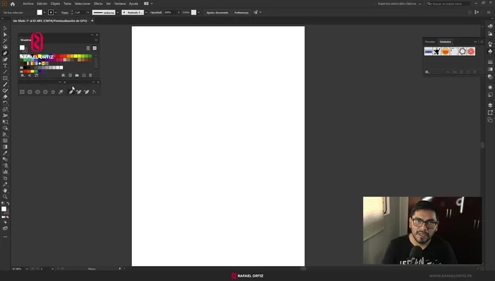 Asegúrate de tener las herramientas esenciales visibles y bien organizadas (Herramienta Pluma, Ventana Buscar Trazos, Transformar, Alinear).