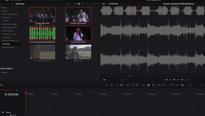 Seleccionar todos los archivos de video que necesitas sincronizar.