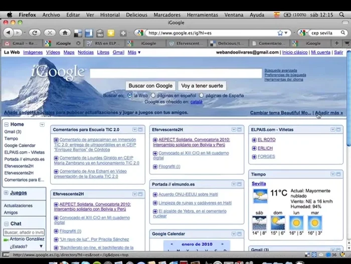 En tu página de inicio de Google, busca la opción para agregar un 'gadget', 'widget', o 'feed'.