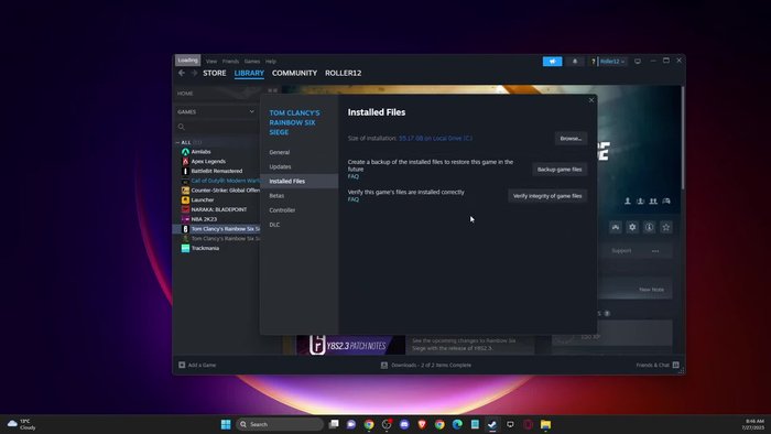 Seleccionar 'Verificar la integridad de los archivos del juego'.