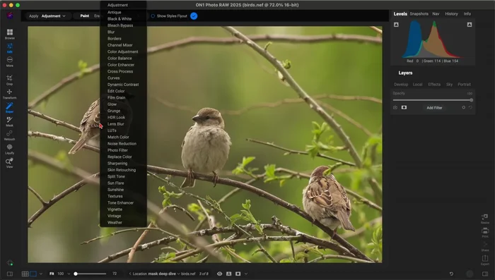 Haz clic secundario para abrir el menú de ajustes y filtros locales.
