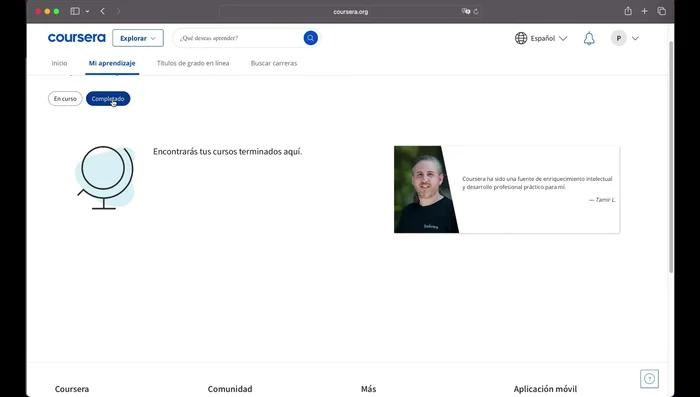 Una vez dentro del curso completado, busca el botón o enlace para descargar tu certificado.