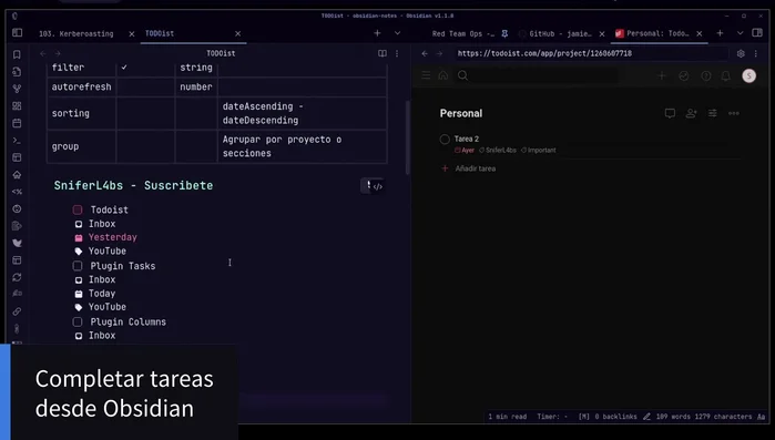 Marca las tareas como completadas en Obsidian; el cambio se reflejará automáticamente en Todoist.