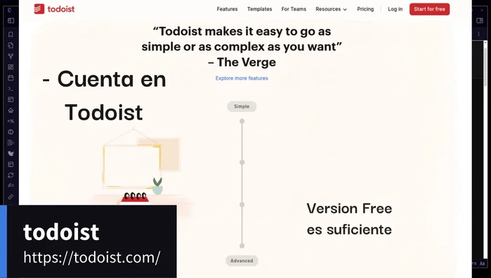 Configura la integración entre Obsidian y Todoist. Accede a las opciones de Todoist plugin en Obsidian, inicia sesión y copia el token de la API. Pega el token en la configuración del plugin y reinicia Obsidian.