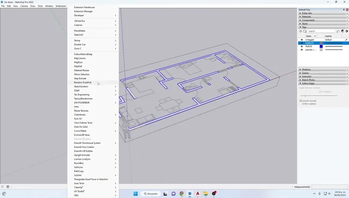 Utilizar el plugin 'Random Push/Pull' para extrudir muros a la altura deseada.