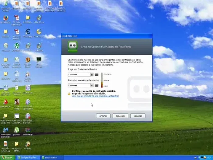 Configuración de la Contraseña Maestra: Crea una contraseña maestra fácil de recordar, pero segura. Con esta contraseña accederás a todas tus cuentas guardadas en Roboform.