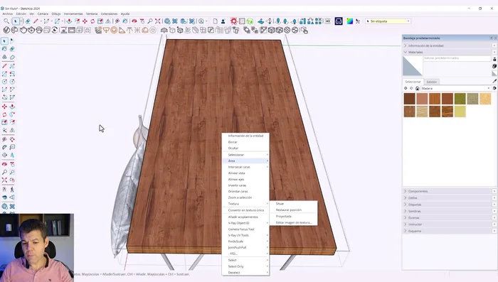 Dar clic derecho sobre el objeto y seleccionar la opción 'textura'. Si no aparece, habilitar 'geometría oculta' o usar la pipeta para seleccionar el material y volver a aplicarlo.