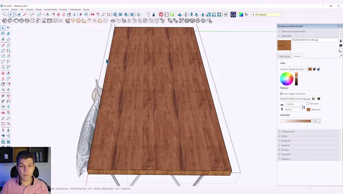 Ajustar la escala de la textura. Se puede hacer manualmente desde 'edición' o utilizando los 'alfileres' de la herramienta 'textura', arrastrando para escalar.