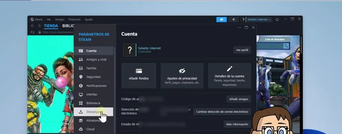 En la sección 'Descargas', elige una nueva ubicación en el campo 'Región de descarga'.
