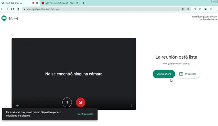 Iniciar una reunión en Google Meet.