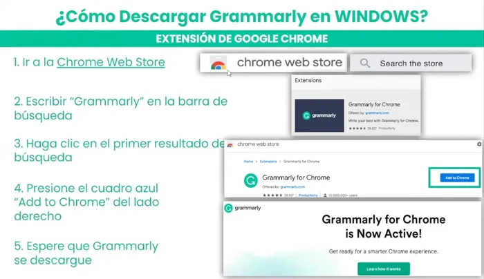 Para macOS: Busca Grammarly en la App Store y selecciona 'Obtener' o usa el enlace de descarga proporcionado.