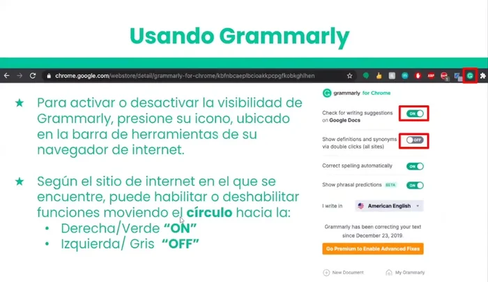 Activación de Grammarly: