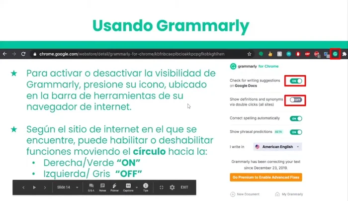 Comienza a escribir. Grammarly subrayará los errores y ofrecerá sugerencias.
