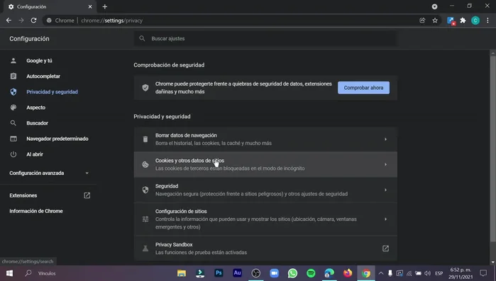 Desplázate hasta "Configuración de contenido adicional".