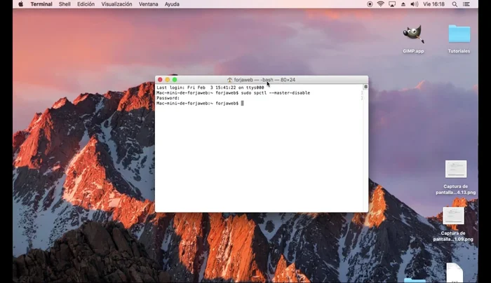 Para volver a activar Gatekeeper, repite los pasos 3 y 4 pero escribe `sudo spctl --master-enable` en la terminal.