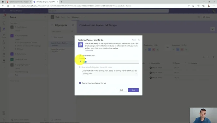 Crear un nuevo plan en Planner (o usar uno existente).