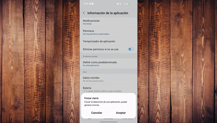 Selecciona "Forzar detención" y luego "Aceptar".