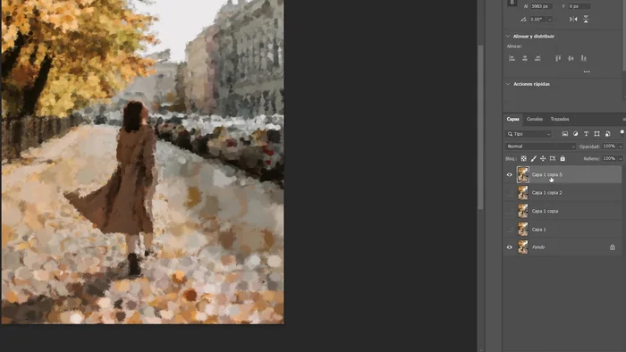 Aplicar el filtro 'Pintura al óleo' y ajustar los parámetros (Estilizado, Limpieza, Escala, Detalle, Iluminación) para lograr el efecto deseado.