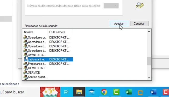 En la lista de permisos, seleccionar 'Control total' para el usuario.