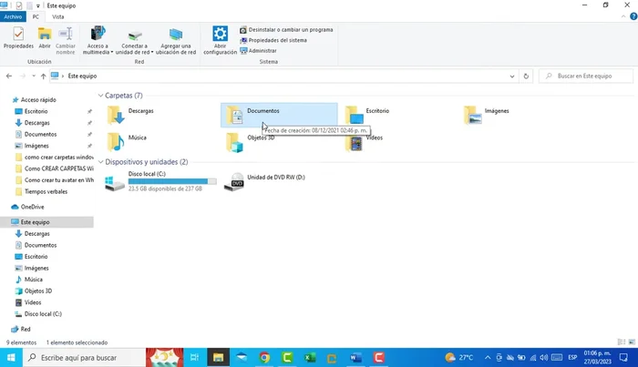 Abrir el administrador de archivos y localizar la carpeta problemática (ej: Documentos o Escritorio).
