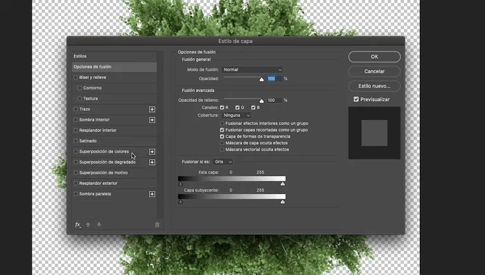 Activa la opción "Superposición de colores" con un color sólido (ej. negro).