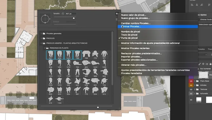 Haz clic en la rueda dentada y selecciona 'Eliminar pinceles'.
