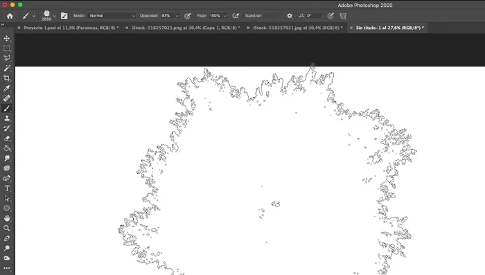 Activa la herramienta pincel, haz clic derecho y selecciona tu nuevo pincel de la biblioteca.