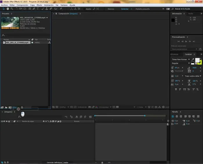 Arrastrar el vídeo a la línea de tiempo para creas una nueva composición.