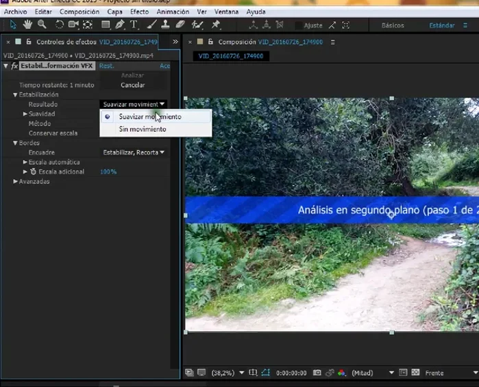 Controlar el escalado del vídeo (evitar que supere el 120% para mantener la calidad). Si supera el 120%, disminuir la suavidad.