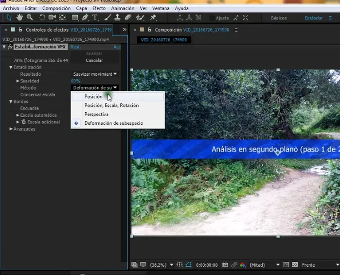 Controlar el escalado del vídeo (evitar que supere el 120% para mantener la calidad). Si supera el 120%, disminuir la suavidad.