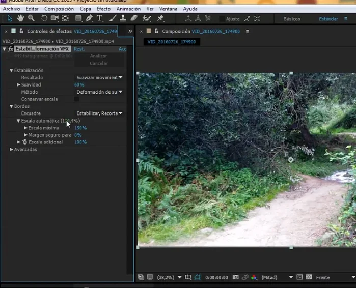 Controlar el escalado del vídeo (evitar que supere el 120% para mantener la calidad). Si supera el 120%, disminuir la suavidad.