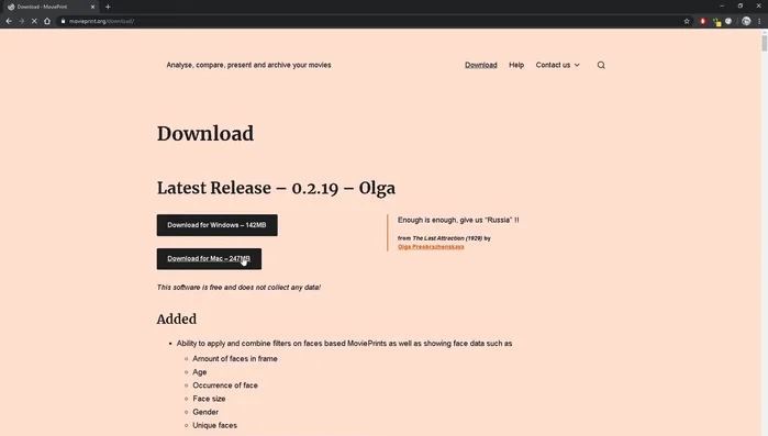 Descarga e instala Movie Print: Accede al enlace proporcionado en pantalla (0:57) para descargar el instalador.