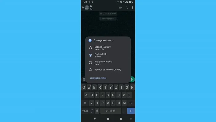 Selecciona el teclado de Android.