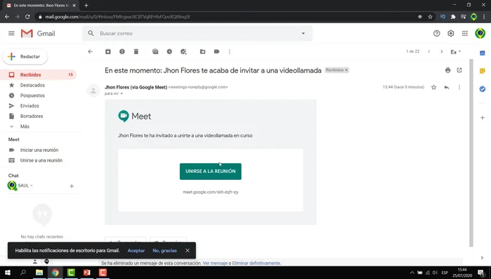Hacer clic en el botón 'Unirse a la reunión'.