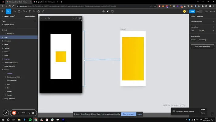Probar el prototipo usando la función de previsualización de Figma.