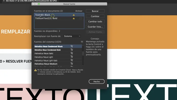 Seleccionar la fuente de reemplazo y hacer clic en 'Cambiar todo' para aplicar el cambio a todo el documento.