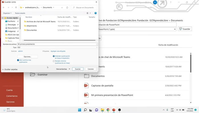 Seleccionar tamaño de archivo (estándar o mínimo).