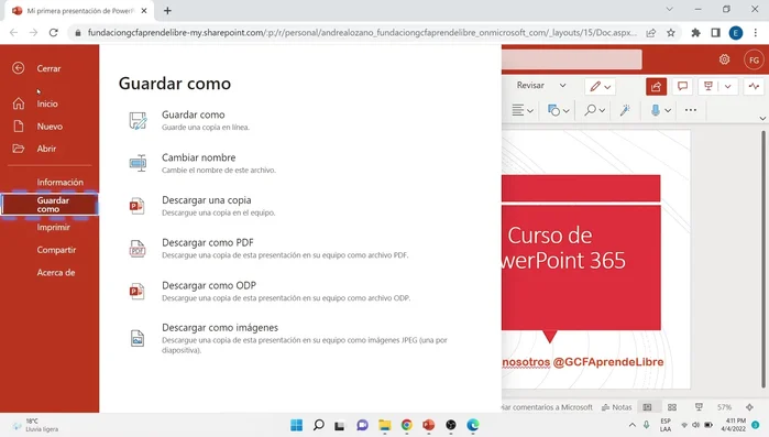 Elegir 'Descargar como PDF'.