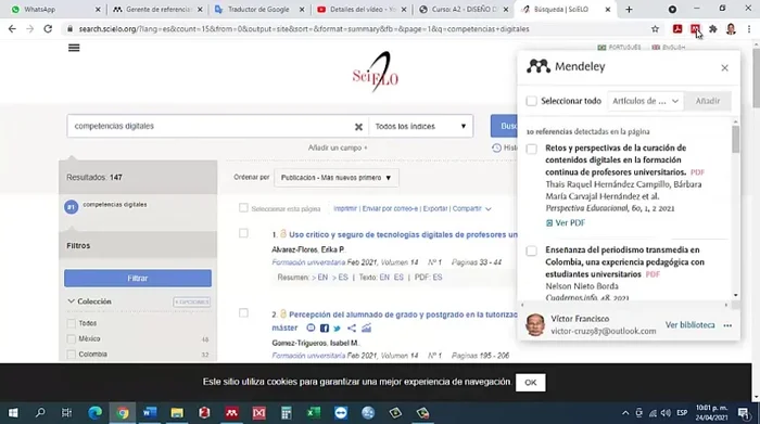 Activar el complemento web de Zotero o Mendeley para importar los artículos.