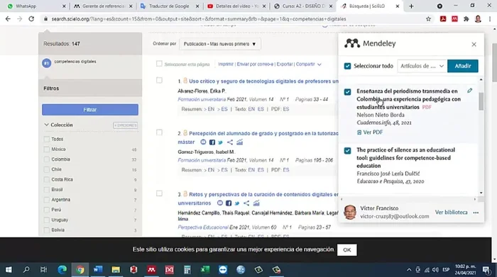 Seleccionar la carpeta de destino en Mendeley (ej: 'Artículos de prueba').