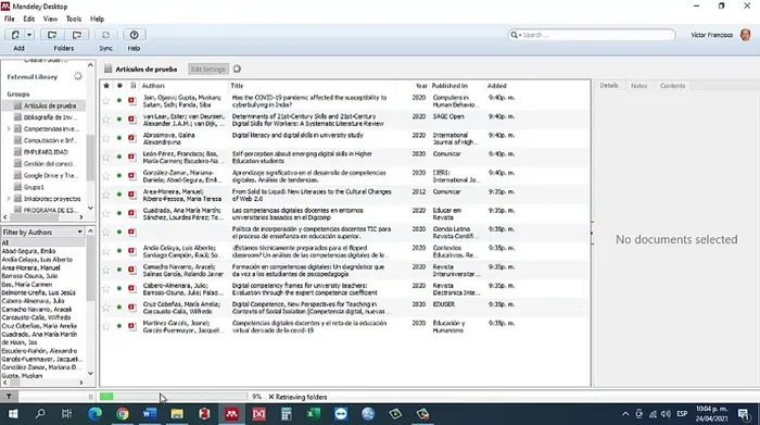 Sincronizar Mendeley para actualizar la biblioteca.