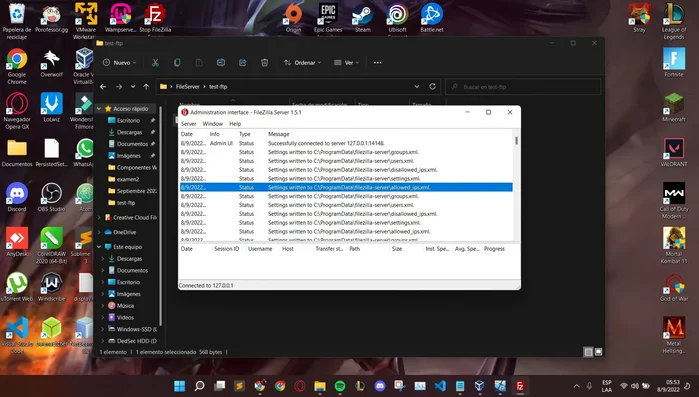 Establecer permisos en el Firewall de Windows 7 para permitir el acceso a FileZilla Server.