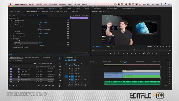 Creación de un holograma usando overlays y un título con opacidad reducida.