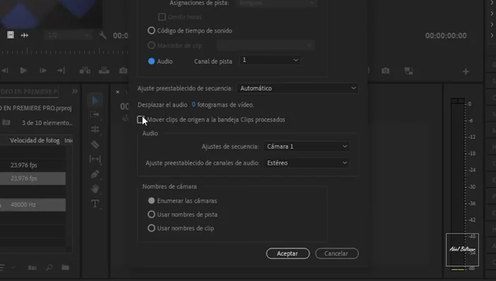 Dar clic en 'Aceptar'. Premiere Pro sincronizará automáticamente el audio y vídeo.