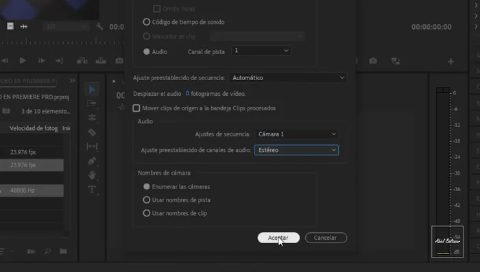 Dar clic en 'Aceptar'. Premiere Pro sincronizará automáticamente el audio y vídeo.