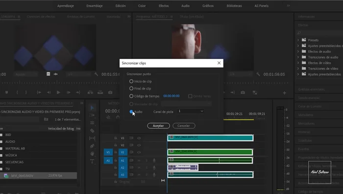Seleccionar la opción 'Audio' y dejar 'Canal de pista' en '1'. Dar clic en 'Aceptar'.